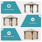 Aoxun 10FT x 10FT Gazebo Single Polycarbonate Top, Outdoor Polycarbonate Frame Permanent Gazebo with Curtains and Netting, for Patios, Parties, Backyards, Gardens and Lawns