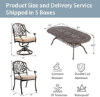9-Piece Cast Aluminum Patio Furniture, Outdoor Dining Sets for 8 Include 87" Oval Patio Dining Table, 6 Stackable Chairs & 2 Swivel Chairs with Cushions & Umbrella Hole(Bronze)