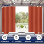 PureFit Outdoor Curtains for Patio Waterproof Weatherproof, UV Resistant Outside Curtains for Gazebo, Front Porch, Pergola, Sun Blocking Privacy Curtain, 52W x 84L inch, 1 Panel, Red Clay