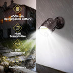Battery Operated Motion Sensor Light,4000mAh Rechargeable Battery Powered Spotlight 600 Lumen Outdoor IP65 Waterproof for Porch,Yard,Wall,Garden with Dusk to Dawn (Brown-1pcs)