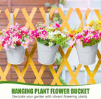 OBTANIM 12 Pack Metal Hanging Flower Pots Railing Planter Outdoor Fence Hanging Bucket Plant Holder with Detachable Hooks Drain Holes for Home Garden Yard Decor (White, 4 x 4 Inch)