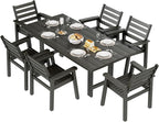 AMERLIFE 7-Piece HDPE Outdoor Dining Set with Umbrella Hole, 71" L Patio Table and Chairs Set for 6, Modern Garden Dining Set for Backyard, Poolside, Seaside, Porch, Black