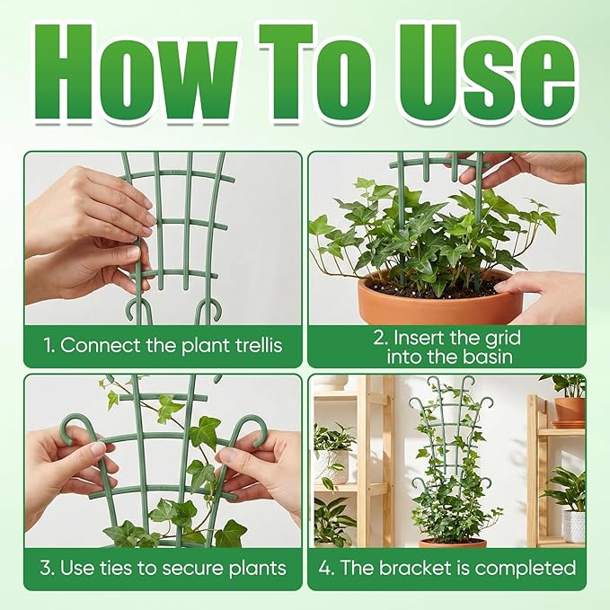 6Pcs Indoor Small Trellis, Trellis for Potted Plants, Plant Support Stakes for Climbing Plants, Stackable Plastic Plant Support for Vine Ivy Pothos Hoya