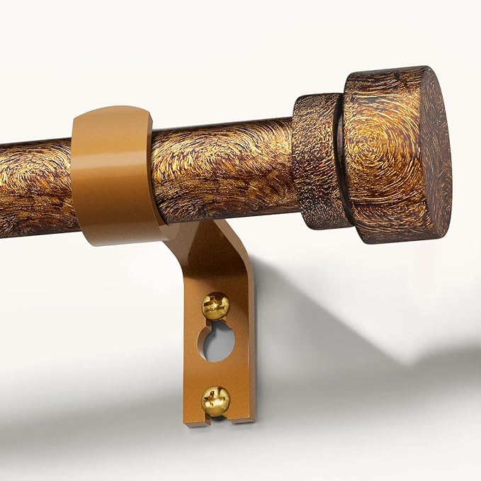 Retro Gold Curtain Rods for Windows 48 to 84 Inches Adjustable Length Heavy Duty 1" Diameter Window Curtain Rod with Decorative Finials for Outdoor Bedroom Kitchen Living Room Farmhouse