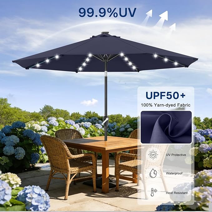 ABCCANOPY Durable Solar Led Patio Umbrellas with 32LED Lights 9FT (Deep Blue)