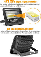 Solar Flood Light Outdoor 1000LM Dual 6000K Bright White Floodlights Ip65 Waterproof Solar Power Light Auto On/Off Dusk to Dawn with Remote Control for Yard, Garden, Shed, Barn.