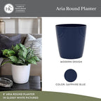 The HC Companies Aria Round Self-Watering Pot - Lightweight Plastic Planter for Herbs & More - Durable Plant Pots for Indoor Plants & Outdoor Plants (12" Sapphire Blue, Pack of 2)