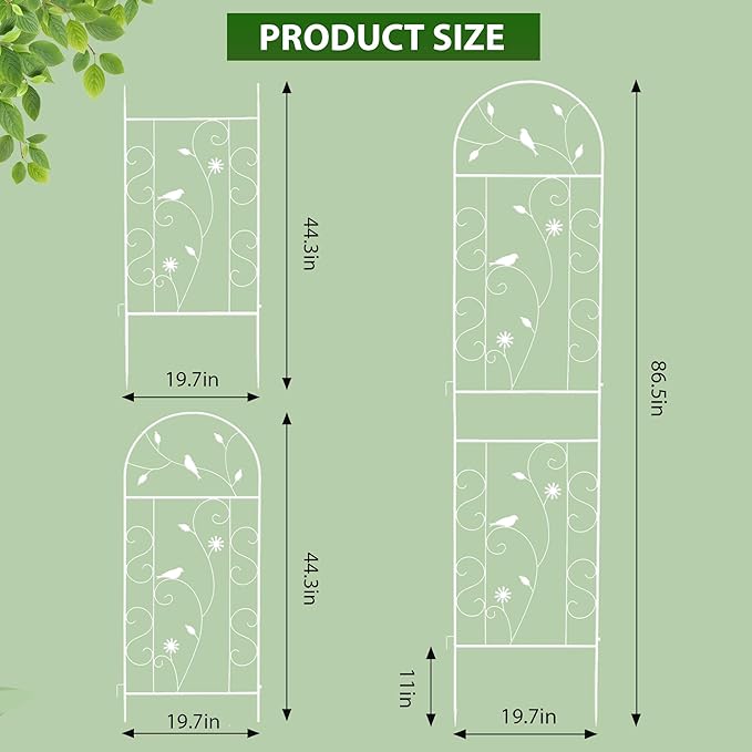 Metal Garden Trellis for Climbing Plants, 86.5" x 19.7" Metal Plant Trellis Outdoor, White Iron Garden Trellis, Clematis Rrellis Outdoor, Arched Decoration Suitable for courtyards, lawns, Gard, White