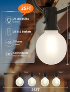 String Lights, 25 FT G40 Globe Patio Lights with 27 Warm White LED Bulbs