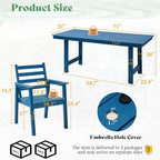 AMERLIFE 7-Piece HDPE Outdoor Dining Set with Umbrella Hole, 71" L Patio Table and Chairs Set for 6, Modern Garden Dining Set for Backyard, Poolside, Porch, Seaside, Blue