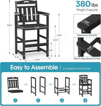 Ciokea Heavy Duty Bar Height Chair, 380lbs Outdoor Adirondack Tall Bar Chair Patio Stool with Arms & High Back, Heavy Duty All-Weather for Balcony, Poolside, Deck and Garden, Black