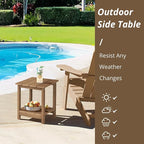 LUE BONA Adirondack Outdoor Side Table, 2-Tier Brown-Oil HDPS Patio End Table Weather Resistant, Morden Side Table for Patio, Pool, Porch