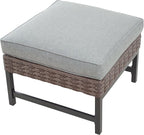 Outdoor Cushioned Ottoman Wicker Patio Furniture Ottoman with Grey Cushion Metal Steel Frame