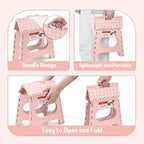 ACSTEP Folding Step Stool 11 Inch, Sturdy Plastic Foldable Step Stool for Kids & Adults, Non Slip Lightweight Collapsible Foot Stools Holds 300 lbs, Ideal for Kitchen, Bathroom, Bedroom, Light Pink
