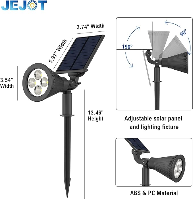 6 Pack Solar Lights Outdoor Waterproof IP65,Warm White,Super Bright LED,2 Lighting Modes,Solar Powered Yard Garden Solar Spot Lights for Flag Landscape Auto On/Off