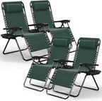 Nestl Zero Gravity Chairs Set of 4, Patio Lounge Chair Outdoor with Pillows & Cup Holder Trays, Adjustable Steel Mesh Reclining Camping Chair, Folding Patio Lawn Chair for Deck, Beach - Forest Green