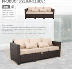 Outdoor Furniture Couch 3 Seater Sofa Outdoor Brown Wicker Sofa Deep Seat High Backrest Patio Couch with Non-Slip Cushions Waterproof Cover, Khaki