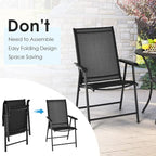 Giantex Set of 2 Patio Folding Chairs, Portable Outdoor Dining Chairs with Armrest for Porch Camping Pool Beach Deck Lawn Garden, Metal Frame, Black