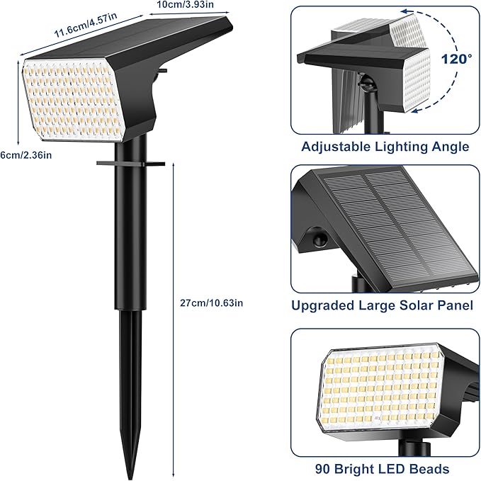 LANSOW 12 Pack Solar Spot Lights Outdoor Waterproof IP67, (90 LED/4 Modes) Solar Landscape Spotlights, 2-in-1 Solar Powered Flood Lights for Yard Garden Pathway Outside Tree, Auto ON/Off(Warm White)