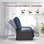Art to Real Outdoor Wicker Recliner Chair with 5.5'' Cushions, Automatic Adjustable Patio Lounge Chairs, Aluminum Frame Reclining Chair for Lawn Backyard Porch Poolside Deck(Navy Blue)