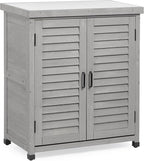 Outdoor Potting Bench with Storage Cabinet and Metal Top, Wood Workstation for Outdoor Patio, Garden (Light Grey, 31x17x36‘’)