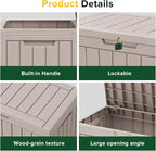 46 Gallon Outdoor Deck Box, Lockable Waterproof Outdoor Storage Boxes For Garden Tools,Indoor Cushions,Accessories Outside Storage Resin Weatherproof Container(Grey)
