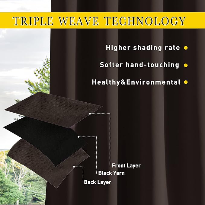 NICETOWN 2 Panels Outdoor Curtains for Patio Extra Wide 84", Waterproof & Windproof Grommet & Back Tab Fixed Top and Bottom Thermal Insulated Drapes with Rope for Gazebo, Toffee Brown, W84 x L95