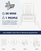 KINGYES Oversized Outdoor Rocking Chair Set of 8, All-Weather Patio Rocking Chairs for Porch, HDPE Outdoor Patio Rockers with High Back & Wide Seat for Garden, Lawn, White