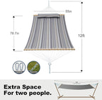2 Person Hammocks for Outside, Double Quilted Fabric Outdoor Hammock with Spreader Bar, Large Removable Pillow, Storage Pockets, Carabiners, Max 475 lbs Capacity (Peace Dove Grey)