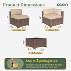 Aoxun 7 Piece Patio Furniture Set Wicker Rattan Patio Conversation Set Outdoor Sectional Sofa Set with Coffee Table and Thickened Cushions, Beige (Waterproof Cover Included)