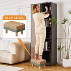 Wimarsbon Natural Seagrass Footstool Ottoman Rectangular Footrest Pouf Ottomans with Wooden Legs Hand Weave Step Stool for Living Room Bedroom Entryway Green
