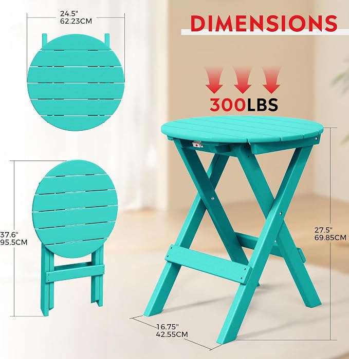 Folding Patio Dining Table, 24.5 Inch HDPE Turquoise
