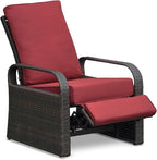 Outdoor Recliner, Outdoor Resin Wicker Patio Recliner Chair with 5.5'' Cushions, Patio Furniture Auto Adjustable Rattan Sofa, UV/Fade/Water/Sweat/Rust Protected, Easy to Assemble (Red)