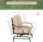 MFSTUDIO 7 Seats Large Metal Patio Conversation Sets, 5 Pieces Outdoor Furniture Sofa with 2 Motion Chairs, 1 Sofa(3-seat), 1 Loveseat and Table for Outside Balcony Backyard Poolside