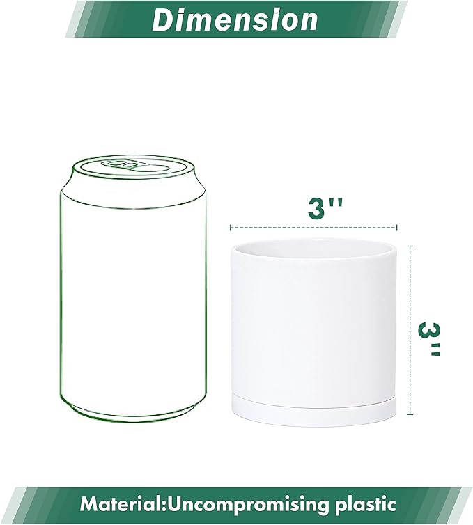 Planter Pots 12 Pack, 3 Inch Matte White Plastic with Saucers