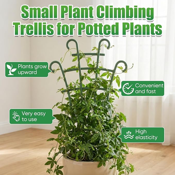 6Pcs Indoor Small Trellis, Trellis for Potted Plants, Plant Support Stakes for Climbing Plants, Stackable Plastic Plant Support for Vine Ivy Pothos Hoya