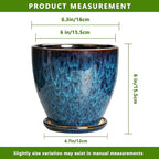 Ceramic Plant Pot, 6.3 Inch Ceramic Planter Pot with Drainage Hole and Saucer, Succulent Round Flower Pot for Indoor Plants Outdoor, Blue