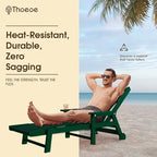 Patio Chaise Lounge Chair Set of 2, Oversized Lounge Chair Outdoor with 5 Positions, HDPE, Patio Lounge Chair with Wheels & Cup Holder for Pool, Deck, Poolside,Green