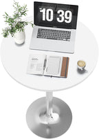 Flamaker Round Bistro Pub Table Modern Style Metal Base MDF Top Cocktail Bar Table Counter Bar Height for Pub, Dining Room, Party (4, White-Silver)