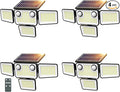 4500LM Solar Lights Outdoor Waterproof, 254 LED Solar Flood Lights Outdoor with 2 Motion Sensor, 4 Heads Security Light with Remote Control for Yard Outside House Garage 4 Pack