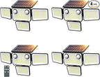 4500LM Solar Lights Outdoor Waterproof, 254 LED Solar Flood Lights Outdoor with 2 Motion Sensor, 4 Heads Security Light with Remote Control for Yard Outside House Garage 4 Pack