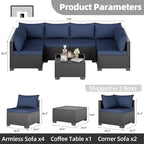 Skyfish 7 Pieces Patio Furniture Sofa - Outdoor Sectional Wicker Rattan Furniture with Cushion and Glass Table Patio Conversation Sets for Porch Poolside Backyard Outdoor Sofa Set Modular Sofa
