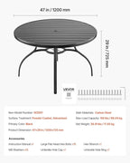 VEVOR Outdoor Patio Dining Table, 47 inch Round Metal Steel Slat Backyard Bistro Tables, with 1.5 in Umbrella Hole, Outside All-Weather Large Furniture for Lawn Garden Porch, Black