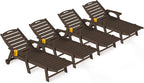 Ciokea Outdoor Lounge Chair Set of 4, All Weather Patio Chaise Lounge Chair for Outside, HDPE Chair with Rolling Wheels & Cup Holder, 5 Position, Deck, Pool, Dark Brown