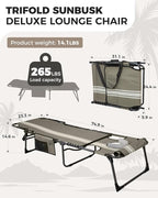 KingCamp Tanning Chair with Face Hole, Lounge Chairs Outdoor Folding Comfy Adjustable 5-Position Lay Flat Foldable Chaise Chaser Lounger for Outside Beach Patio Sun Bathing Pool, Grey/White