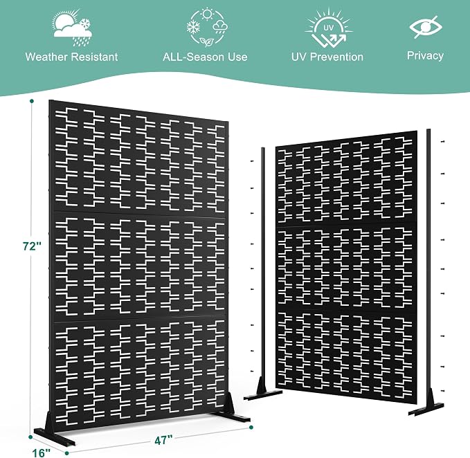 Decorative Fences - Black Brick Metal Privacy Screen, 72 x 47 Inches