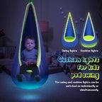 Kids Hammock Chair with LED Lights, Blue Cotton, 176 lb Capacity