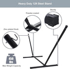 Double Hammock with Stand Included, Portable Hammock with Curved Spreader Bar, Pillow and Carrying Bag, 450 Lbs Capacity, Grey Pattern