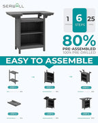 SERWALL Outdoor Bar Table,Patio Bar Cabinet with 4-Tier Storage and Spacious Tabletop for Outside,Poolside, Backyard,Made of HDPE,Gray