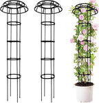 2-Pack 65-Inch Garden Trellis for Climbing Plants,Heavy-Duty Metal Obelisk with Mushroom Top,Stable Support for Potted Clematis,Tomato,Cucumber,Rose,Pea & Vine